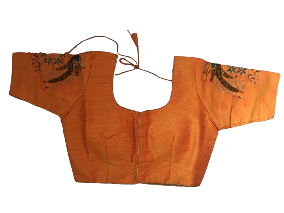 Raw Silk Orange Designer Blouse 64